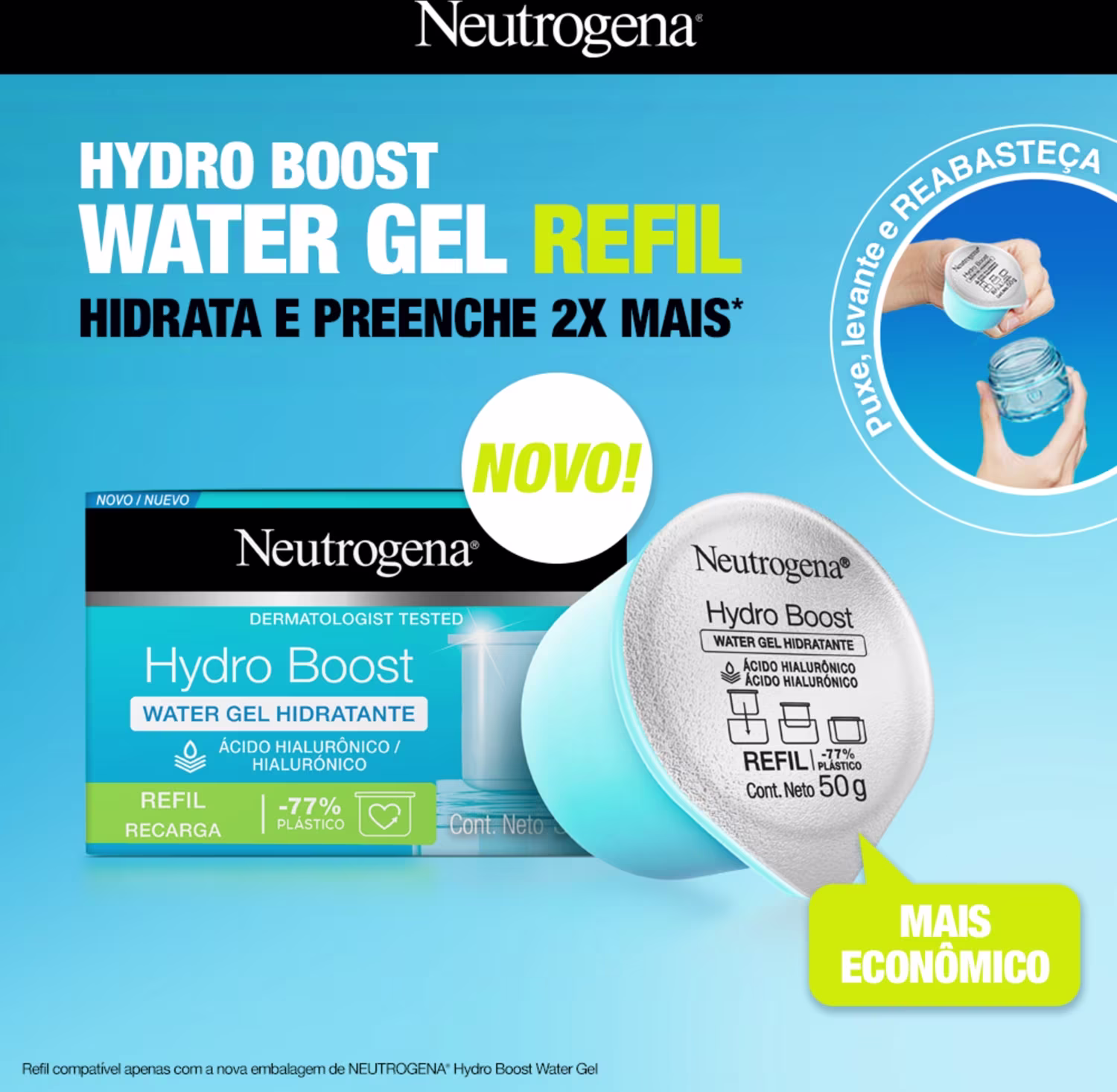 A imagem mostra um folheto falando do refil que acompanha o kit, indicando melhor custo-benefício por ser mais econômico.
