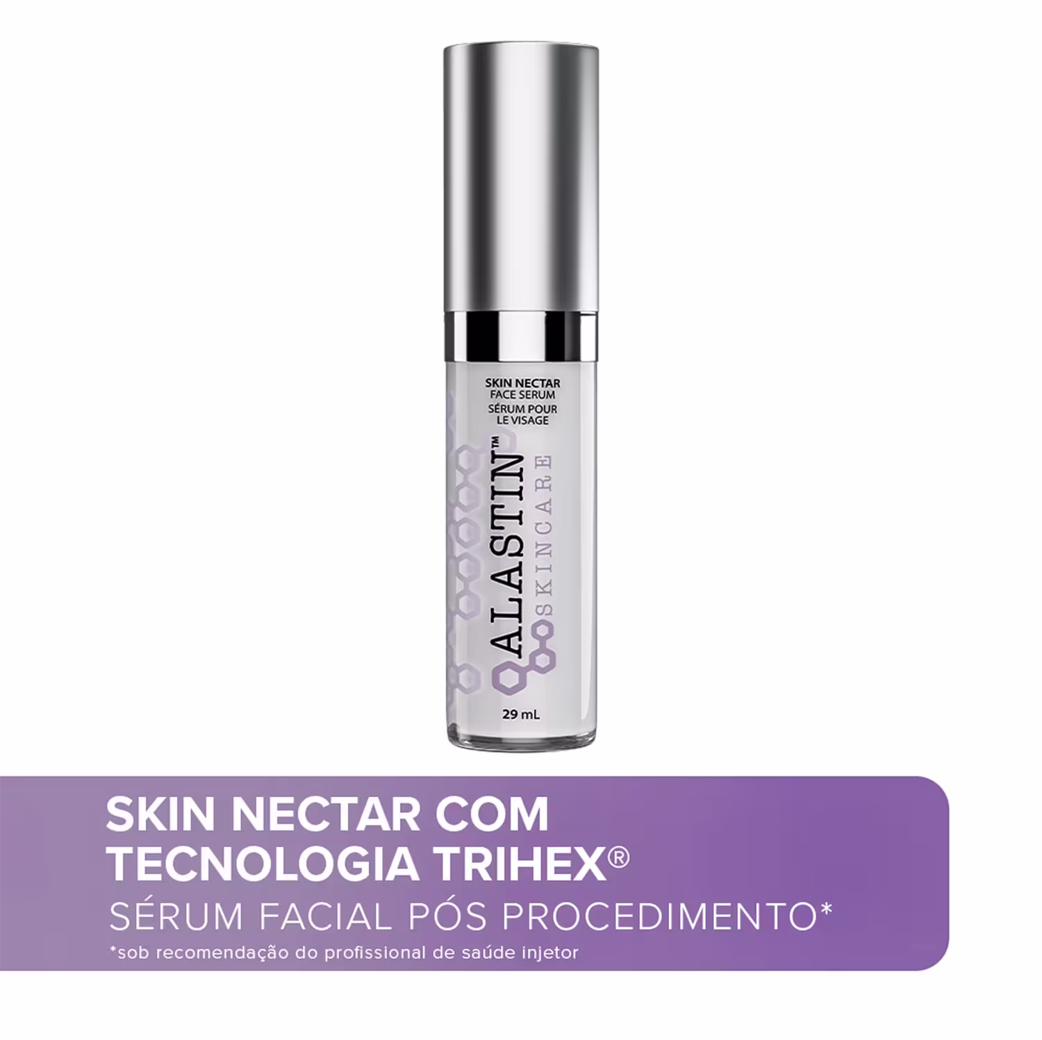 Creme sérum antissinais Alastin. Abaixo, há o texto "Skin Nectar com Tecnologia Trihex - Sérum Facial Pós Procedimento".