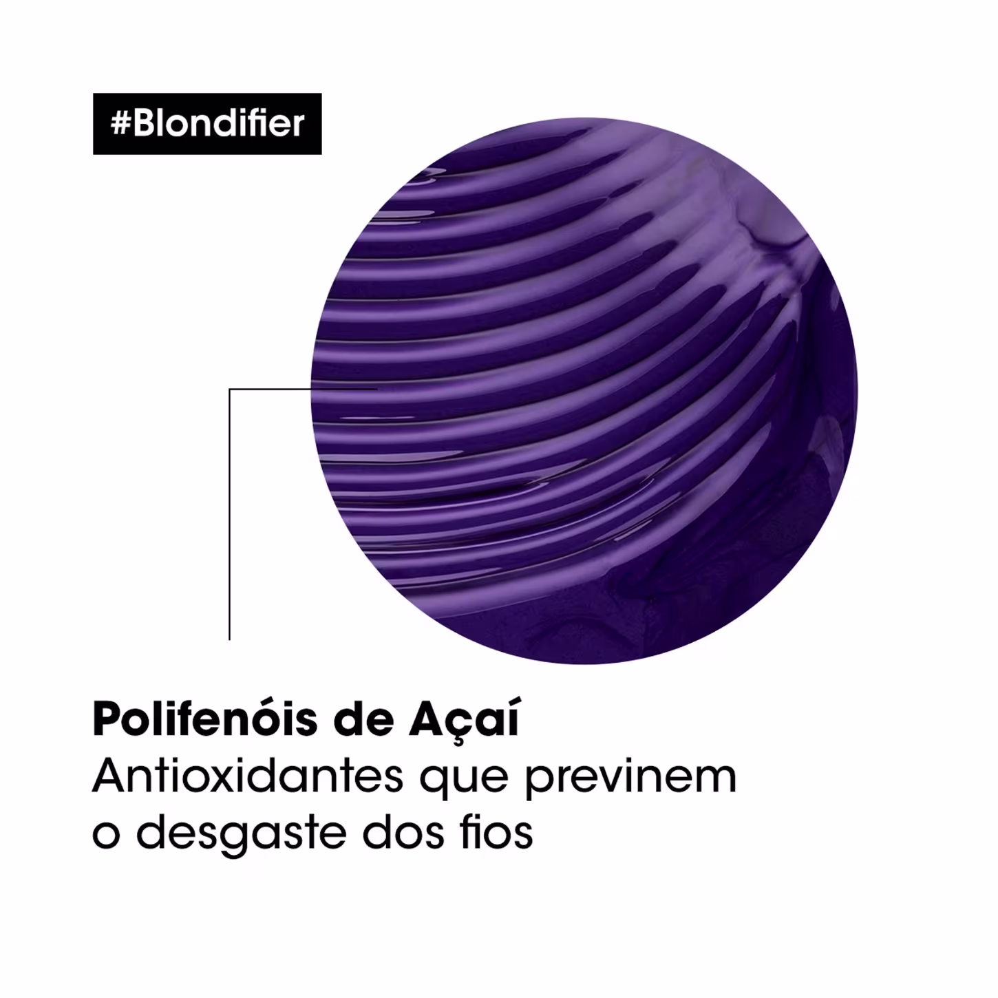O texto exibe o nome "Polifenóis de Açaí" e a descrição "Antioxidantes que previnem o desgaste dos fios".