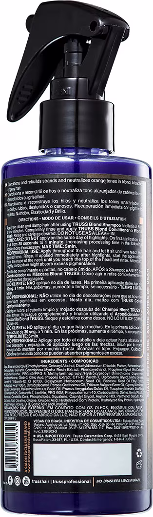 Verso do Uso Obrigatório Blond, com letras miúdas sobre composição e modo de uso.