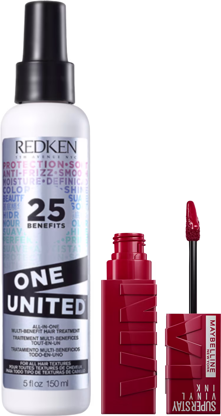 Kit Beleza na Web Redken One United + Maybelline Superstay Vinyl Ink Lippy, 2 produtos.