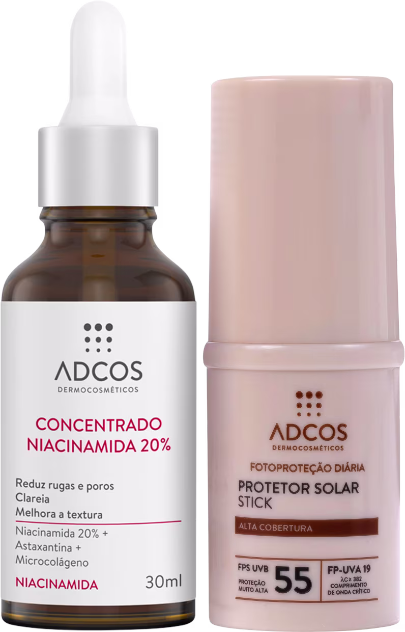 Kit Adcos Niacinamida 20% 30ML + Stick FPS 55 Peach 17G
