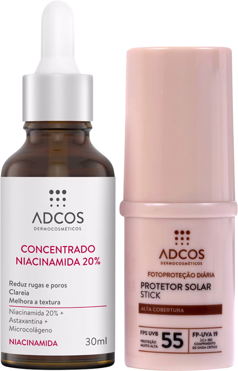 Kit Adcos Niacinamida 20% 30ml + Stick FPS55 Bronze 17g