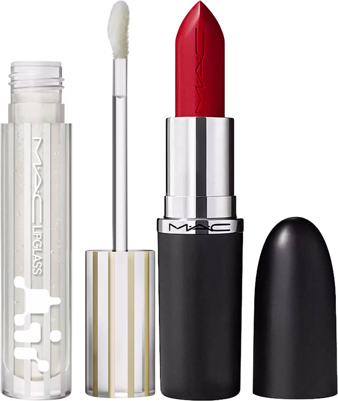 Kit M·A·C MACximal Satin Centre Of Attention + Lipglass Airshine Zephyr, 2 produtos.