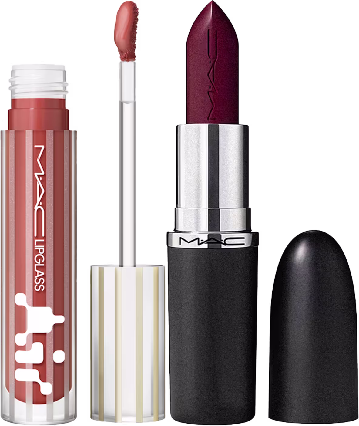 Kit M·A·C MACximal Satin Guessing Game + Lipglass Airshine Casual, 2 produtos.