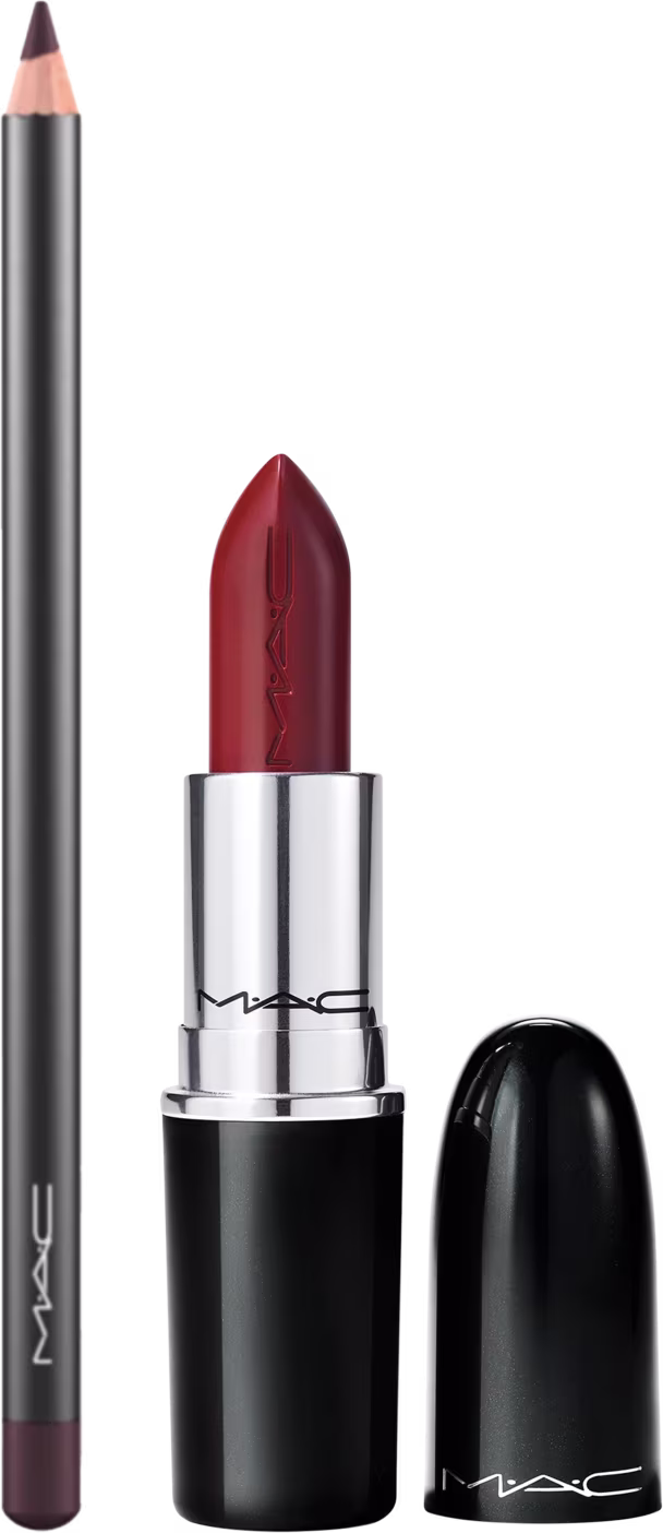 Kit M·A·C Lustreglass PDA + Lip Pencil Nightmoth, 2 produtos.