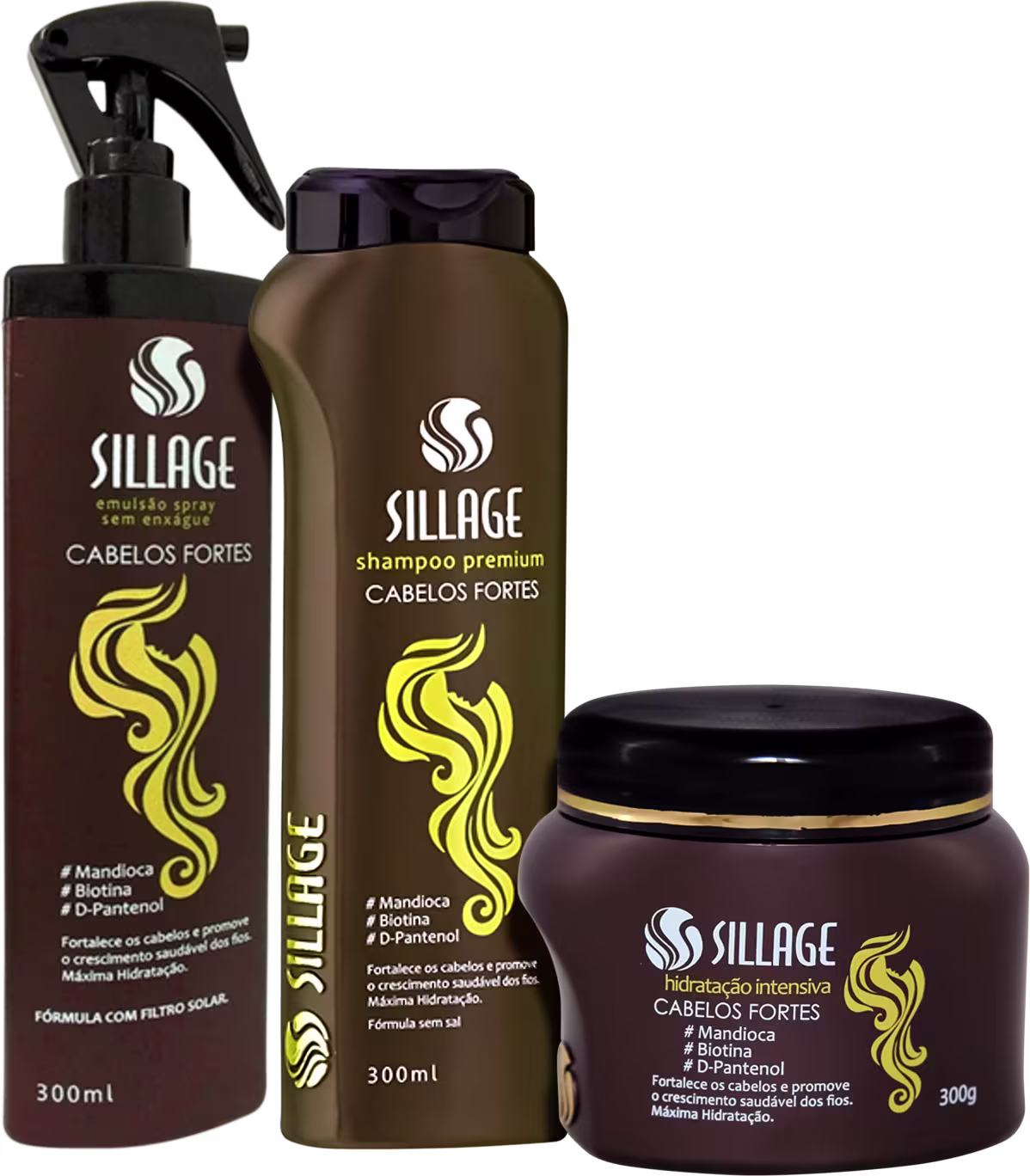 Kit Sillage Intensiva Cabelos Fortes Trio, 3 produtos.