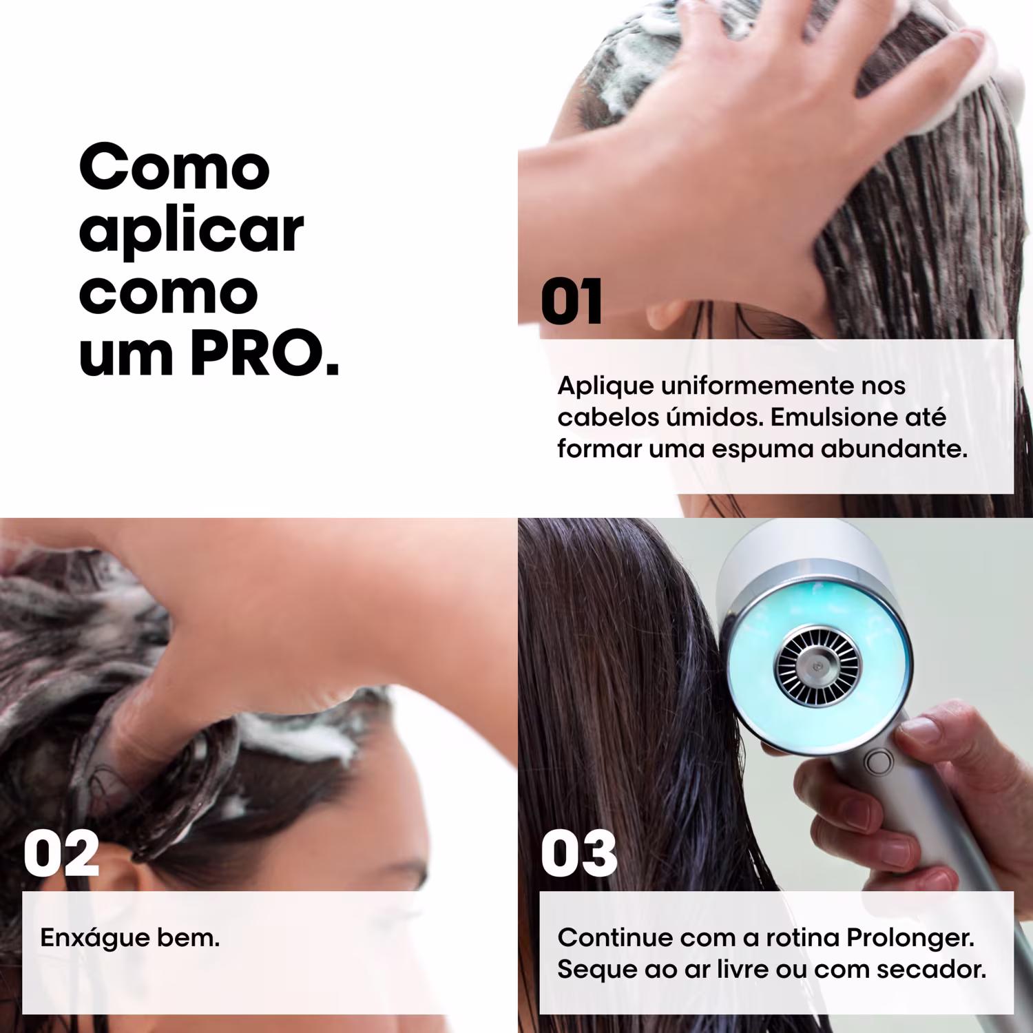 O produto de beleza é um guia visual para aplicar um produto profissional L'Oréal Professionnel.