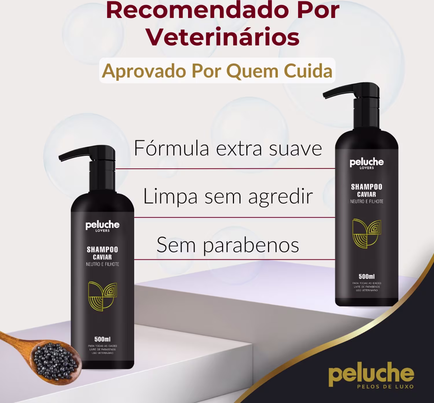 Shampoo Neutro Peluche Caviar Filhote, 500ml.