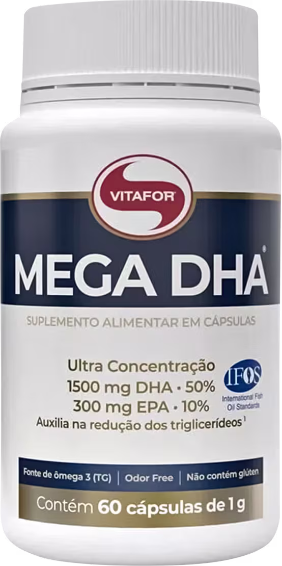 Suplemento Vitamínico Ômega 3 Mega DHA, da marca Vitafor.