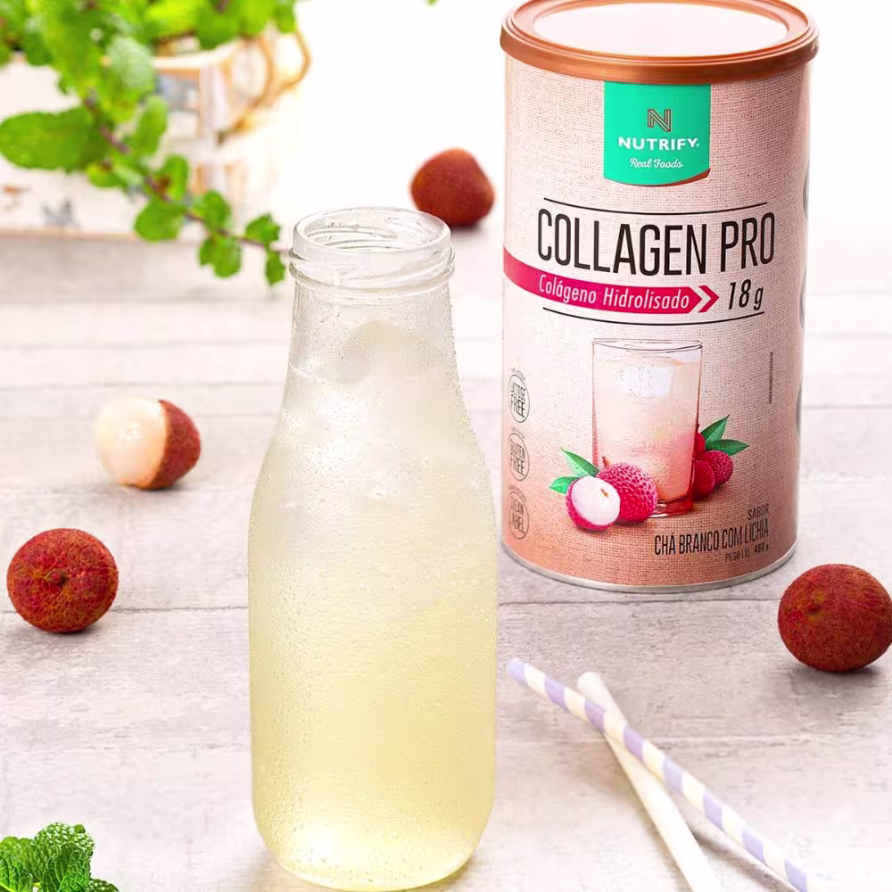 Suplemento Alimentar em Pó Nutrify Collagen Pro Colágeno Hidrolisado 18g Chá Branco com Lichia 450g.