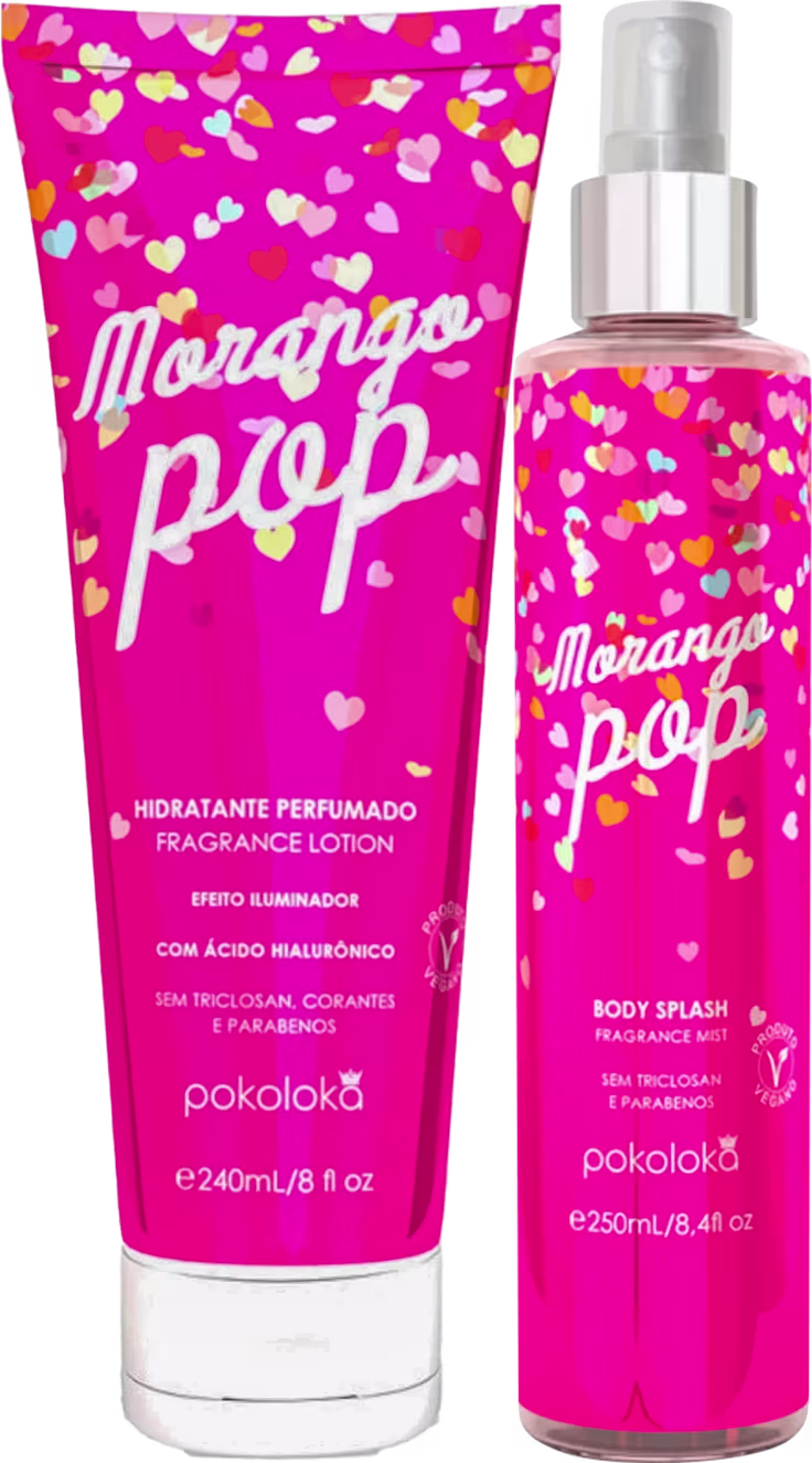 Kit Pokoloka Morango Pop Hidratante Corporal + Body Splash