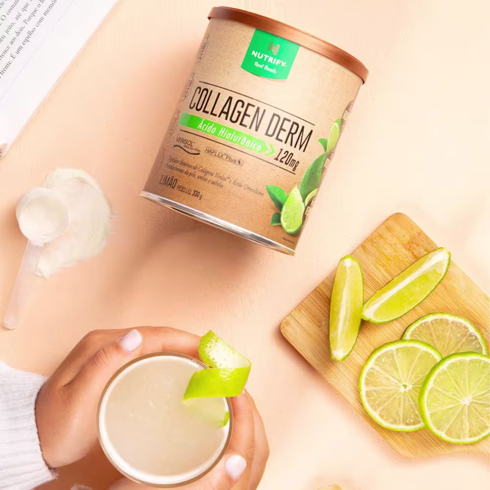 Suplemento Alimentar em Pó Nutrify Collagen Derm Ácido Hialurônico 120mg Limão 330g.