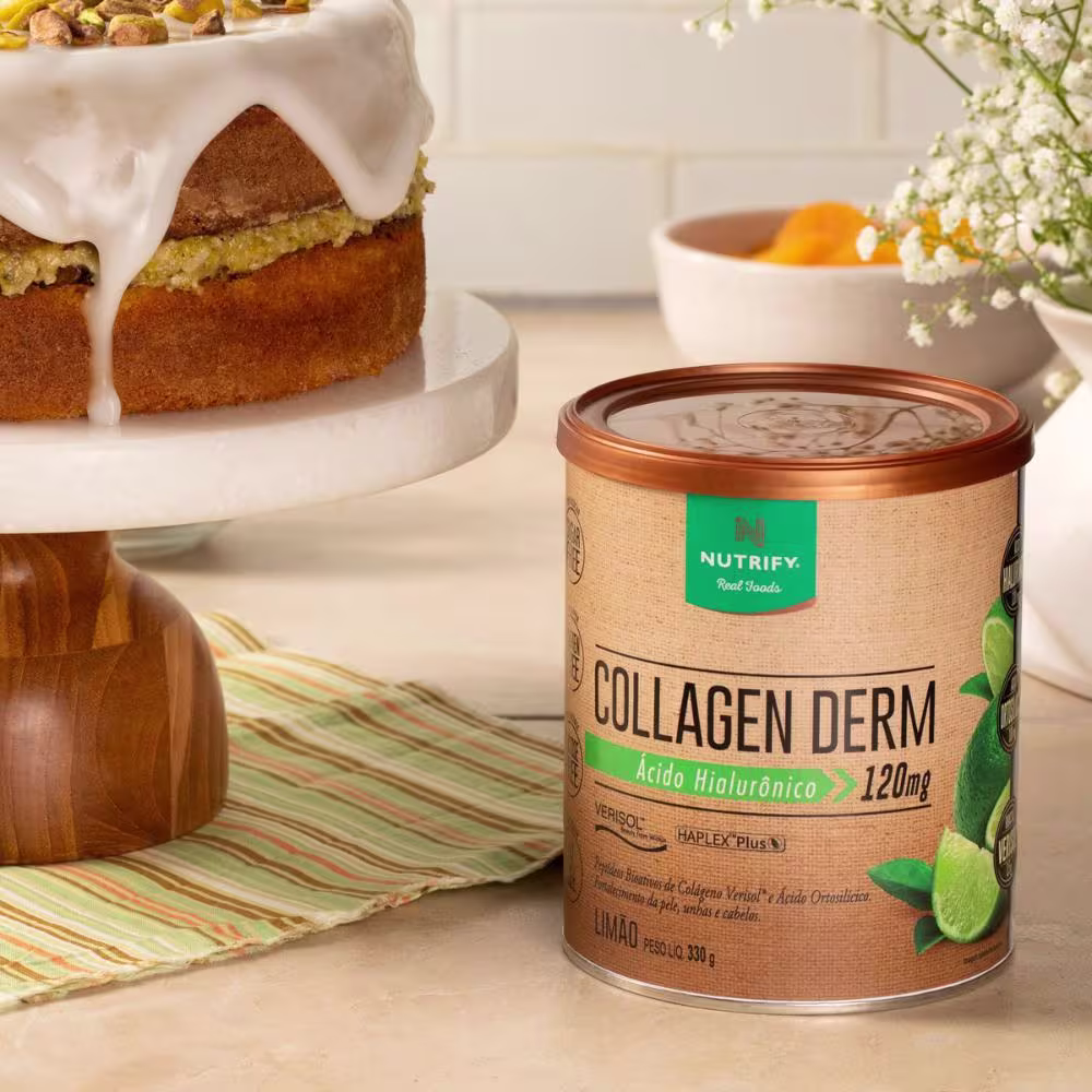 Suplemento Alimentar em Pó Nutrify Collagen Derm Ácido Hialurônico 120mg Limão 330g.
