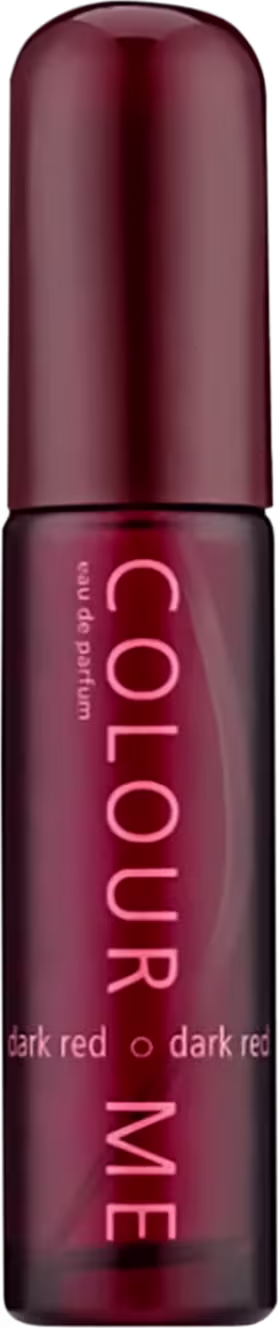 Trata-se de um batom da linha Colour Me, com embalagem cilíndrica de cor vinho escuro e rótulo com o nome "dark red" em letras vermelhas.