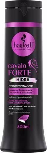 A imagem mostra o condicionador Cavalo Forte Hidra da marca Haskell.