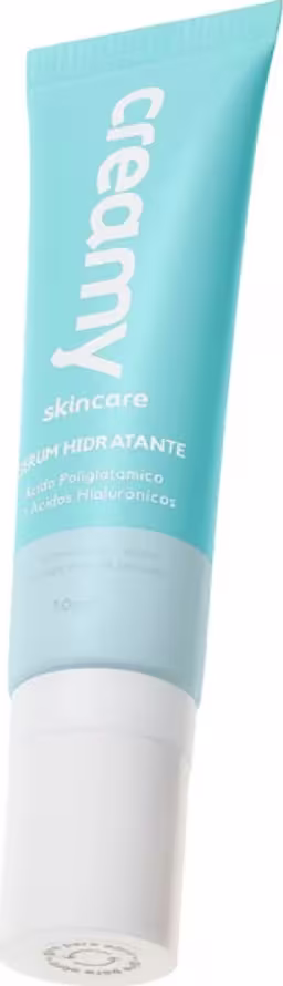 A imagem mostra uma bisnaga pequena de sérum hidratante facial azul com tampa branca.