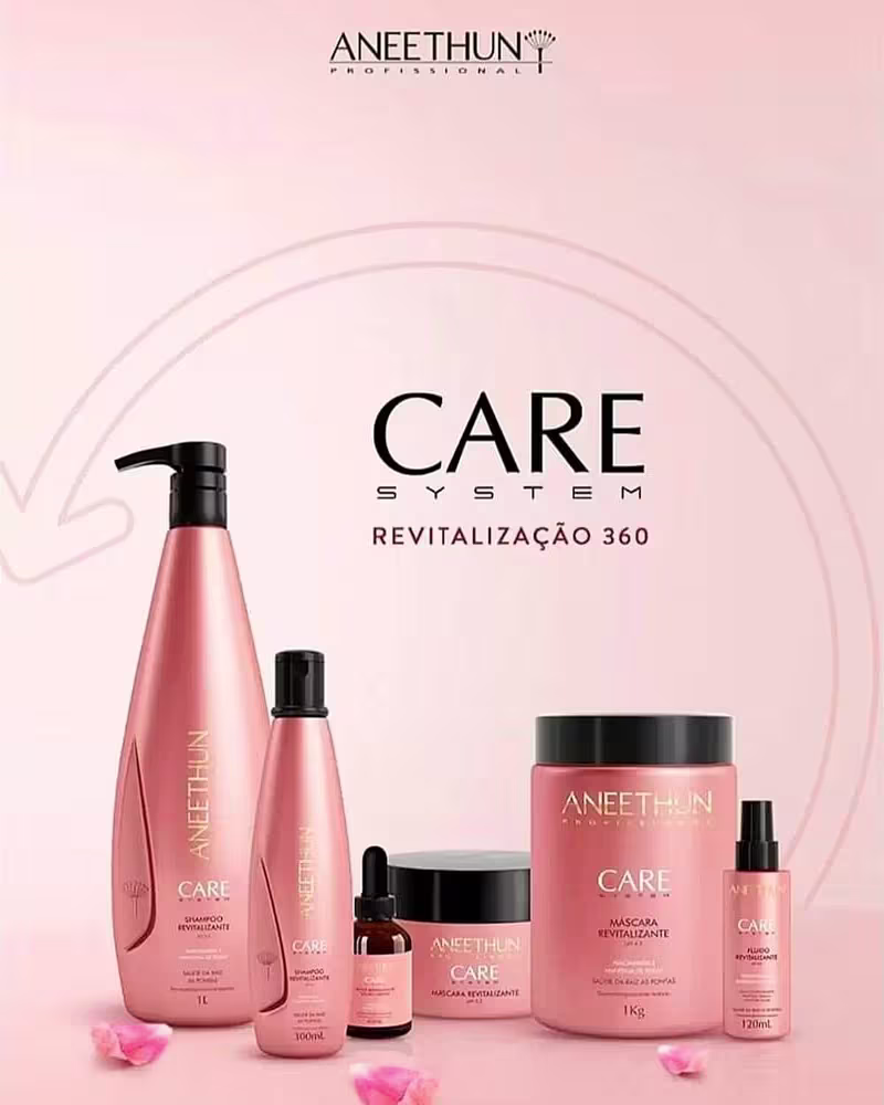 A imagem mostra todos os produtos que compõem a linha Care System.