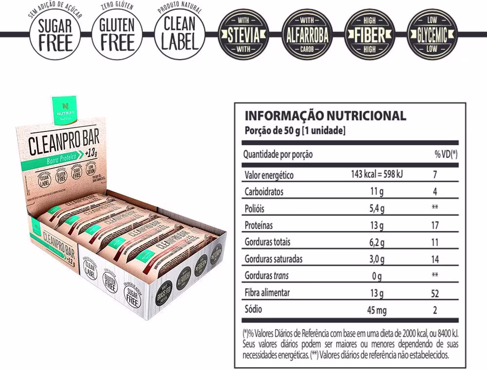 Tabela nutricional do produto.