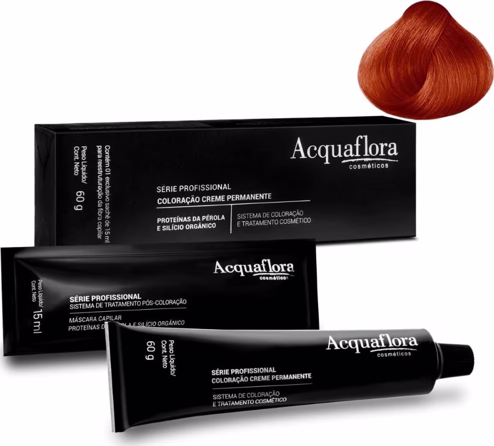 Coloração Creme Permanente Acquaflora com amostra da cor 88.446 Louro Claro Cobre Intenso Avermelhado