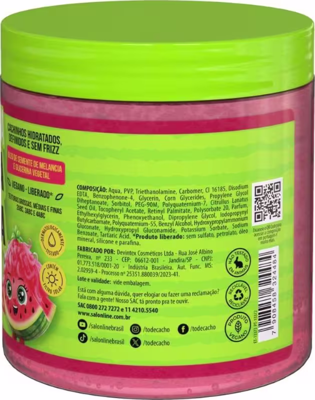 Gelatina Ativadora Salon Line #todecacho Kids Melancia. Volumetria de 550g.