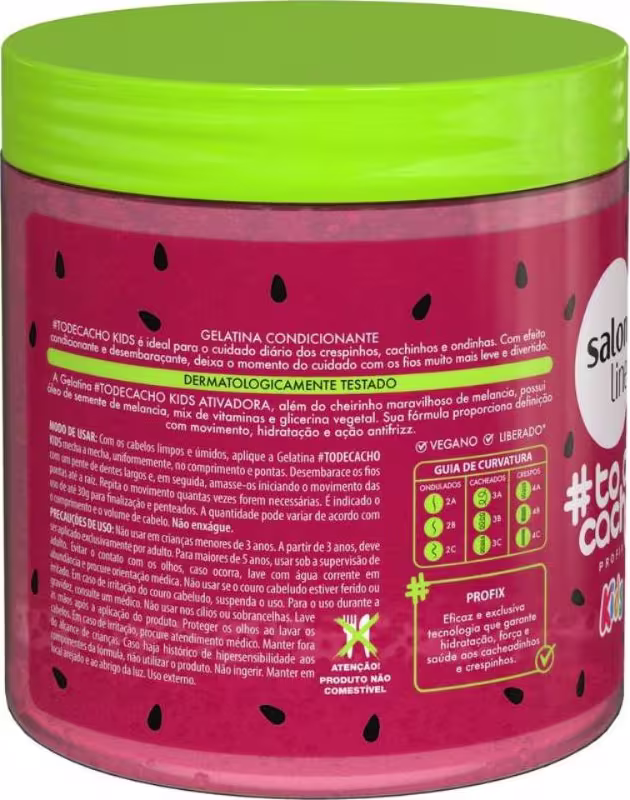 Gelatina Ativadora Salon Line #todecacho Kids Melancia. Volumetria de 550g.