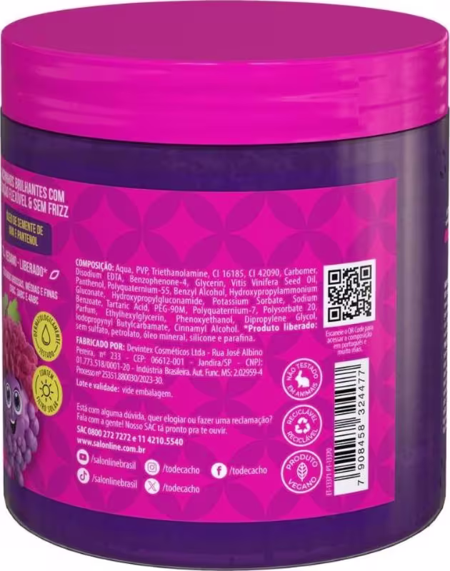 Gelatina Modeladora Salon Line #todecacho Kids Uva. Volumetria de 550g.