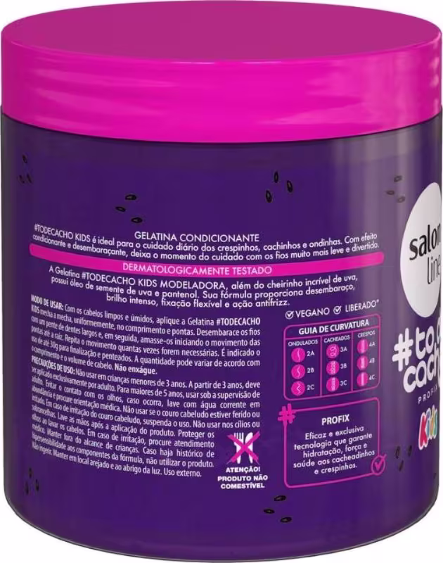 Gelatina Modeladora Salon Line #todecacho Kids Uva. Volumetria de 550g.
