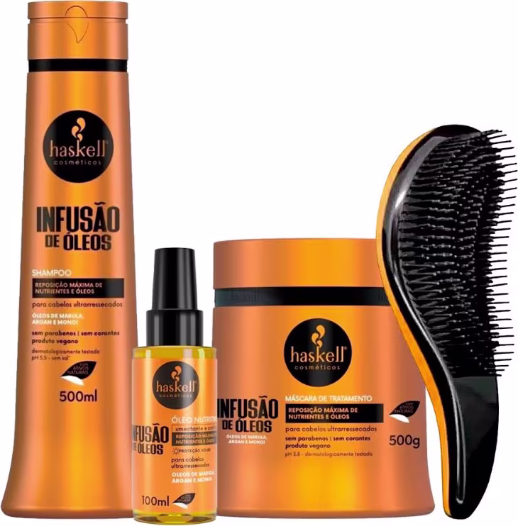 Kit Haskell Infusão de Óleos + Escova Mágica Quarteto, 4 produtos.