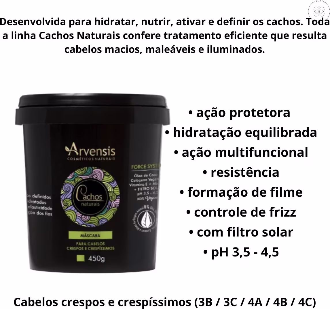 Máscara capilar Cachos Naturais Crespos e Crespíssimos de Arvensis. Volumetria 450g