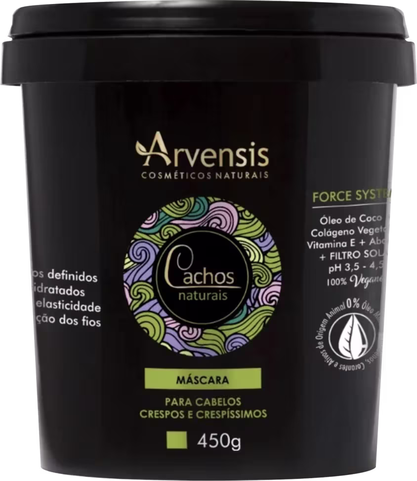 Máscara capilar Cachos Naturais Crespos e Crespíssimos de Arvensis. Volumetria 450g