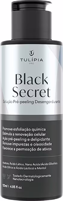 Solução Pré-Peeling Black Secret, da marca Tulípia Cosméticos.