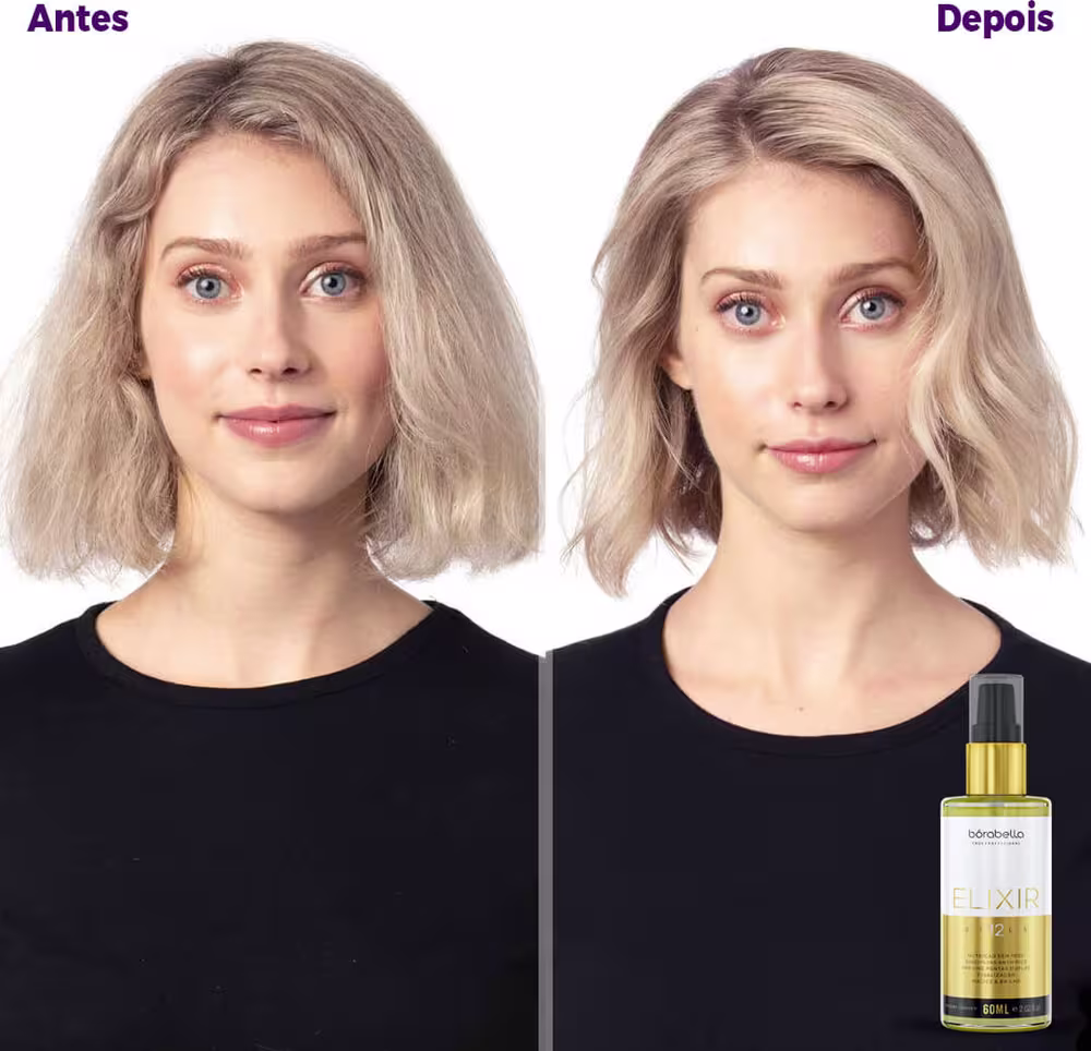 Resultado do antes e depois do uso do Óleo Elixir, da Borabella
