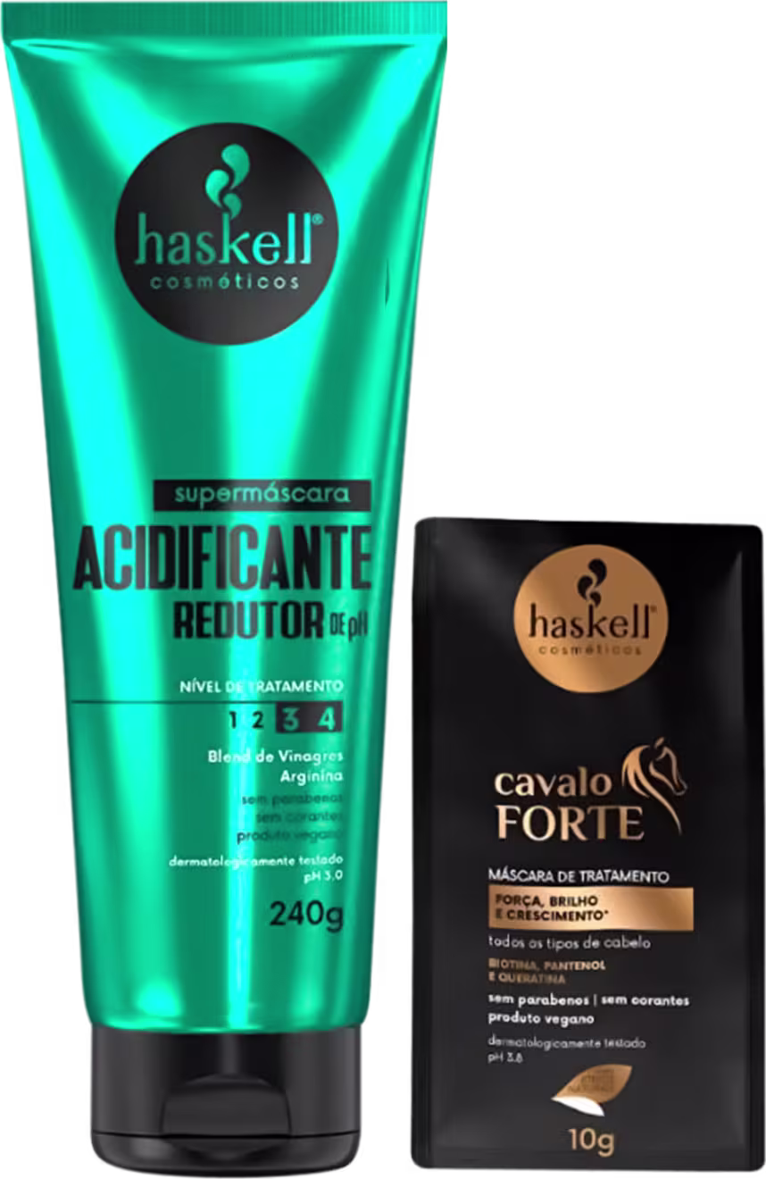 Haskell Supermáscara Acidificante + Sachê Cavalo Forte, 2 produtos.