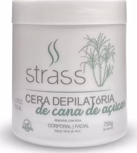 A imagem mostra um pote redondo, grande, branco, escrito com letras cinzas e verde.