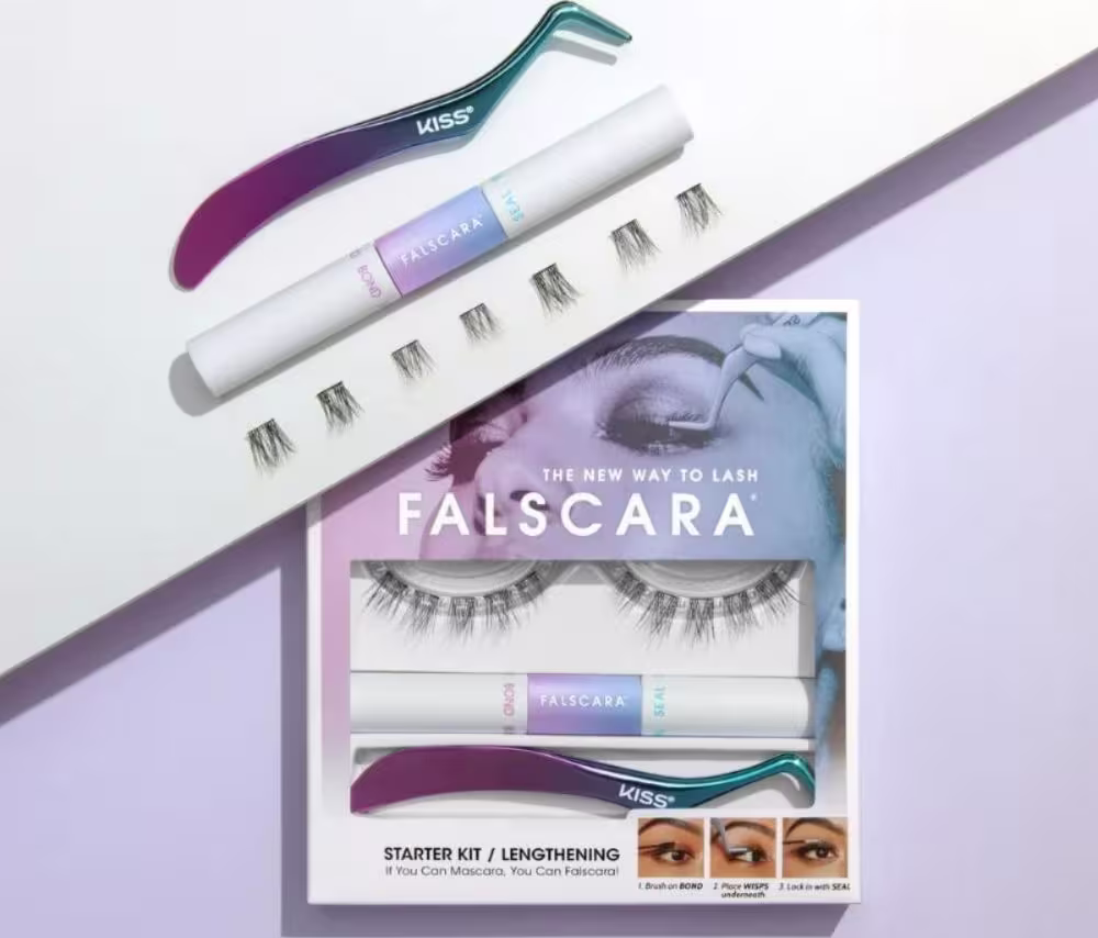 Kit de extensão de cílios com cola, aplicador e mechas de cílios da New York na BLZ.