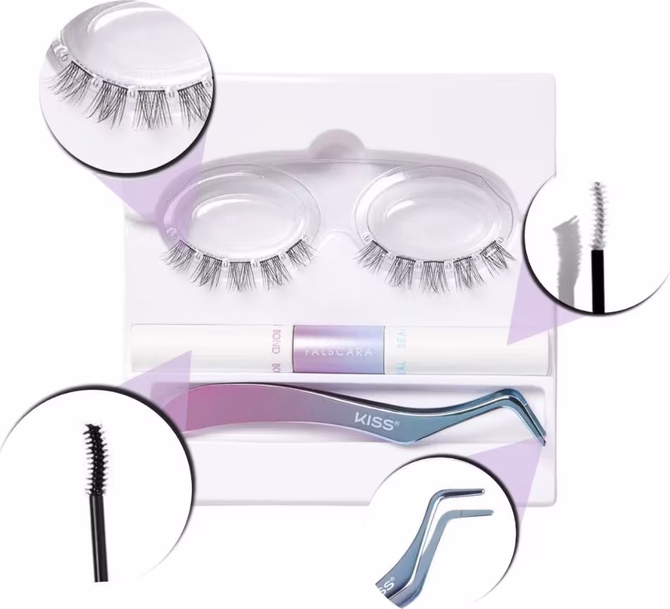 Kit de extensão de cílios com cola, aplicador e mechas de cílios da New York na BLZ.