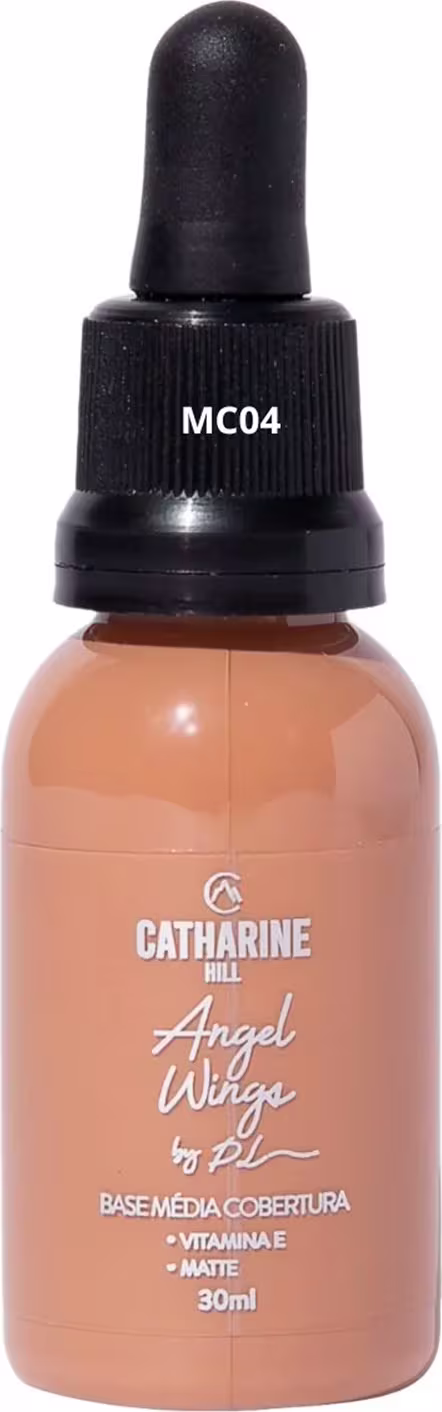 Frasco de base média Catharine Hill Angel Wings, com 30ml de volume, apresentando rótulo preto com texto branco e tampa preta, em cor laranja predominante.