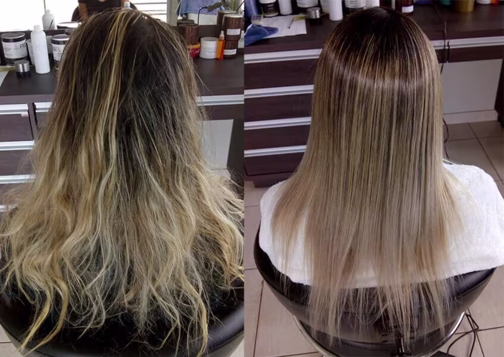 A imagem mostra antes e depois do uso do Kit Borabella