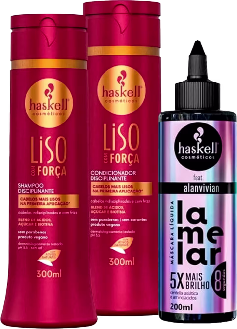 Kit Haskell Liso Com Força + Lamelar, 3 produtos.