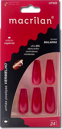 Unhas Postiças Autocolantes Macrilan UP409 Bailarina Vermelho, 24 unidades.