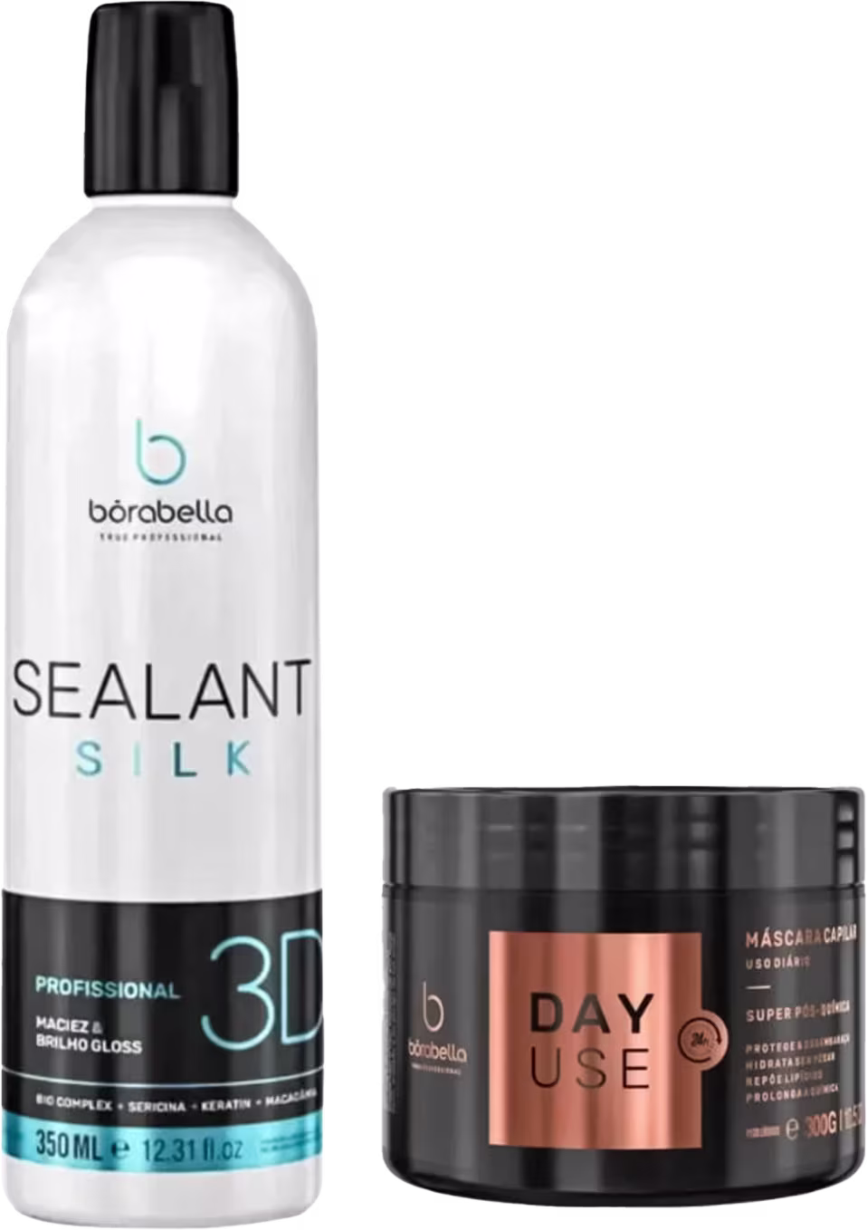 Kit da marca Borabella com Selagem 3D Semi Definitiva Orgânica 350ml + Máscara Capilar Super Pós-Química Day Use 300g