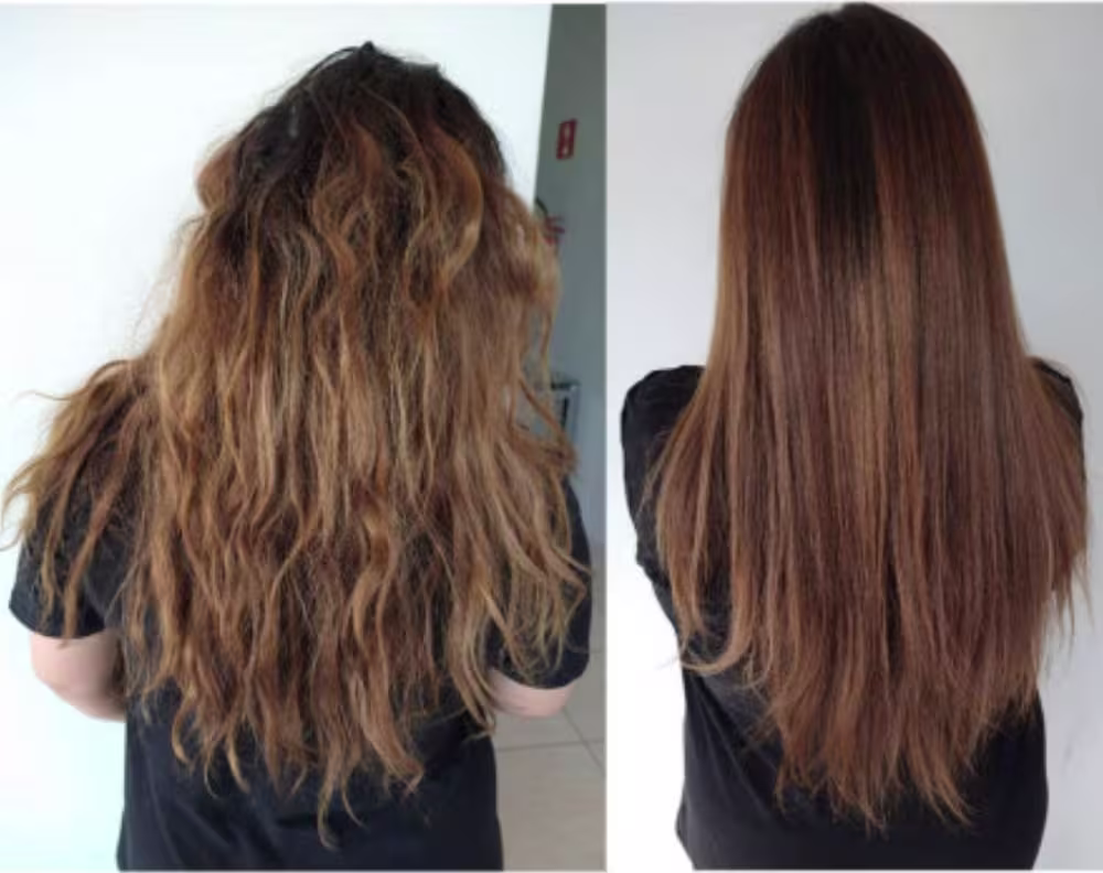 Imagem do antes e depois do uso do Kit Borabella