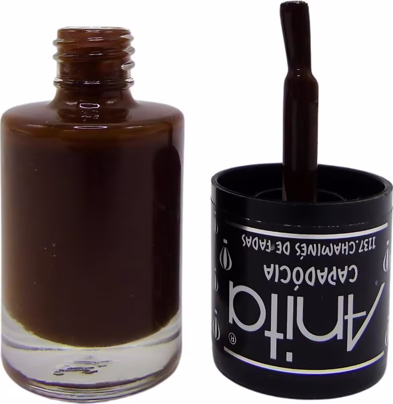 Esmalte Anita Capadócia Chaminés de Fadas 10ml com tampa ao lado do frasco.
