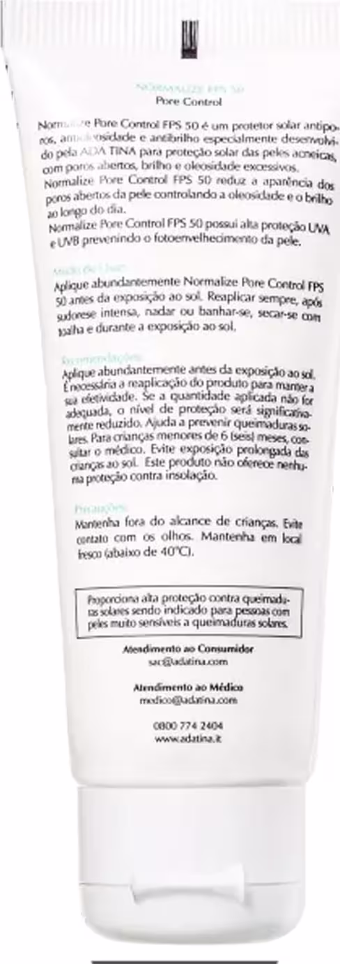 Protetor Solar Facial Ada Tina Normalize FPS50 Peles Acneicas, 40ml.