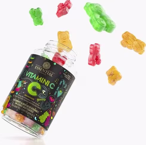 A imagem mostra o pote aberto com algumas gomas à mostra.