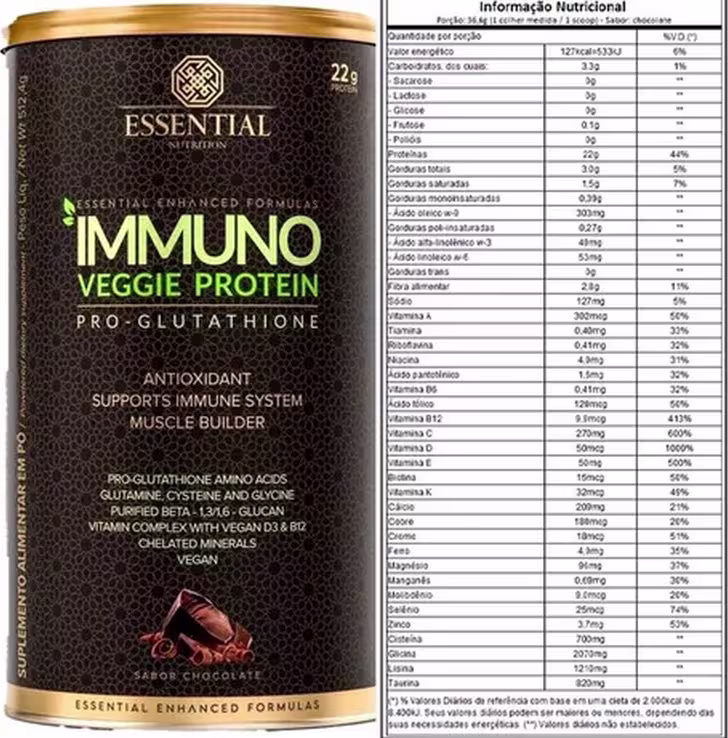 A imagem mostra o produto ao lado da tabela nutricional do produto.