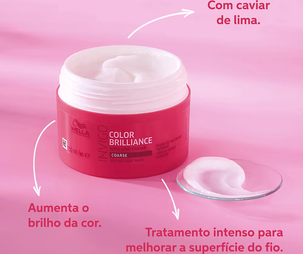 Com caviar de lima. Aumenta o brilho da cor. Tratamento intenso para melhorar a superfície do fio.