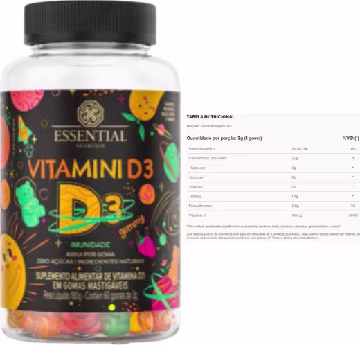 A imagem mostra o pote e a tabela nutricional do produto.