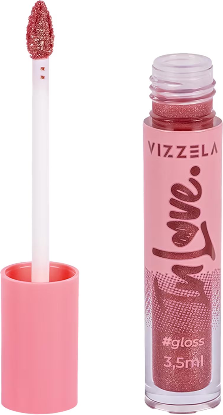 Gloss labial In Love da marca Vizzela, da cor Amor.